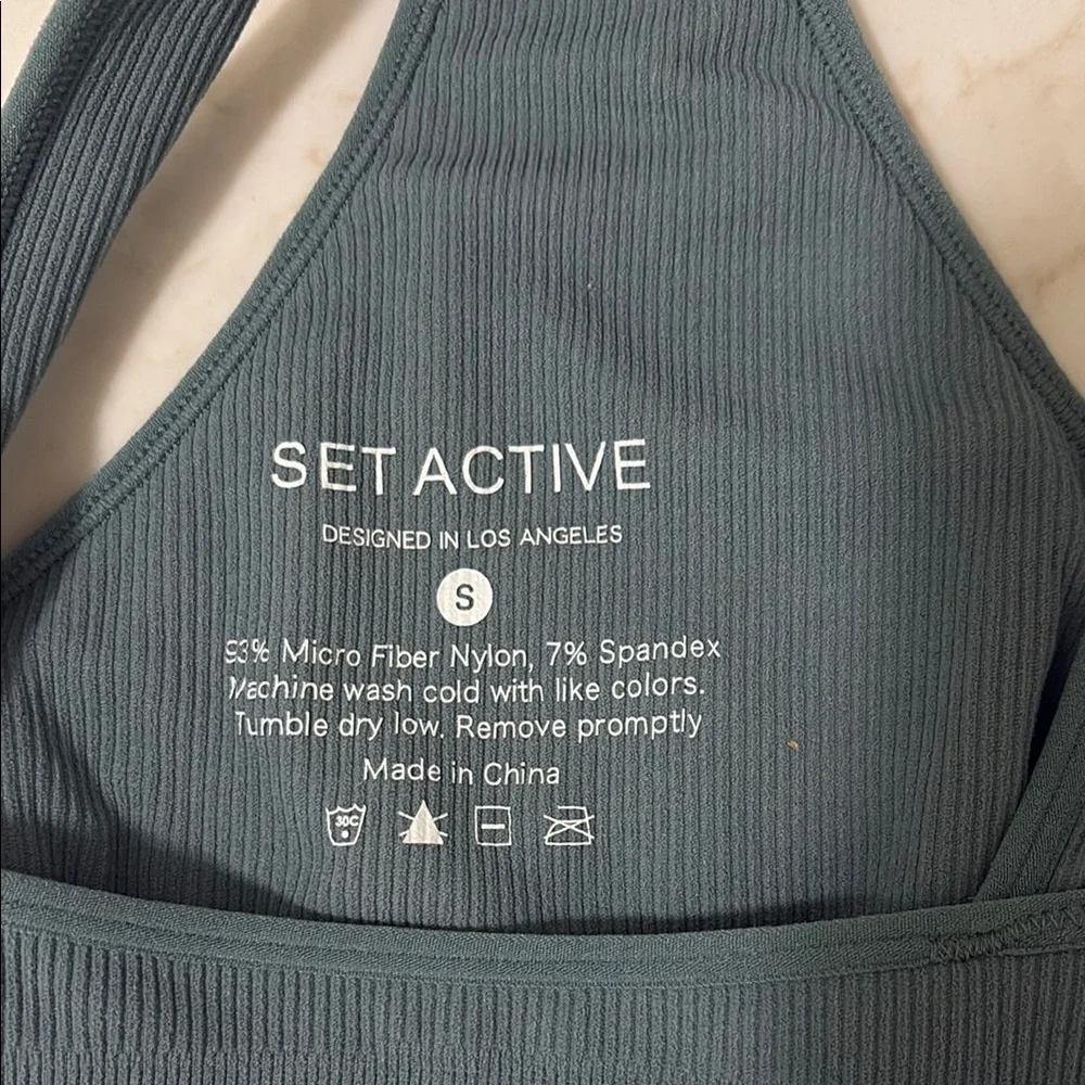 SET Active Ribbed V-Neck Bralette in Dusty Blue